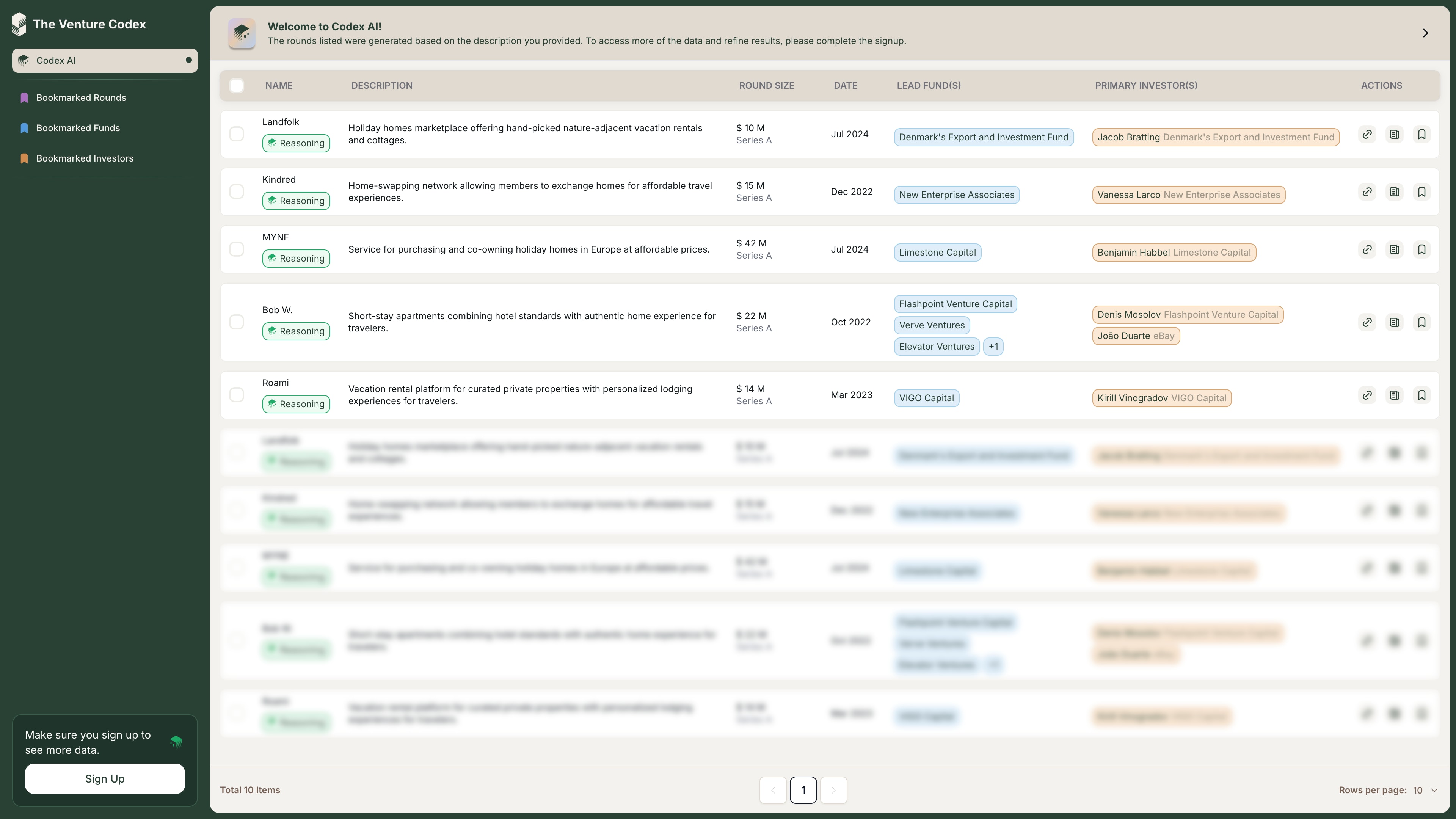 Interactive preview of The Venture Codex application interface showing key features and functionality